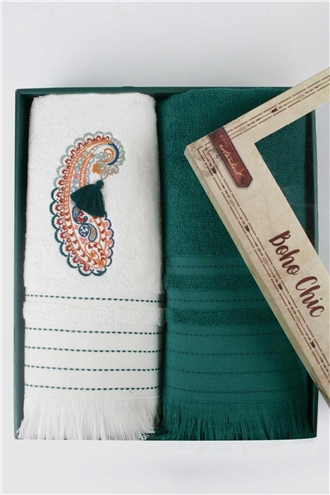 Boho Chic Towel Set 50x90 90x150 - Emerald