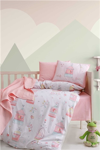 Ranforce Baby Blanket & Duvet Cover Set - Bird House Salmon